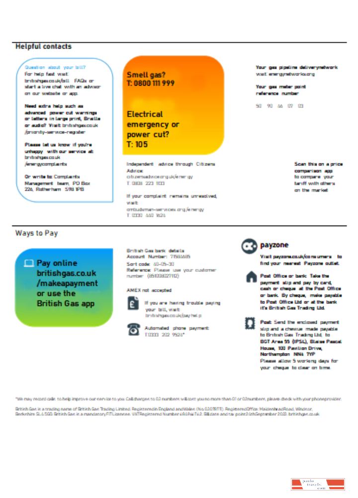 British Gas Energy utility business bill SCR page 3 PSD template